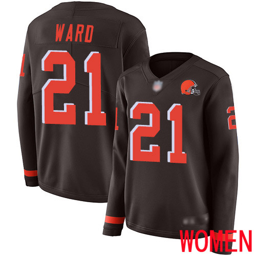 Cleveland Browns Denzel Ward Women Brown Limited Jersey #21 NFL Football Therma Long Sleeve